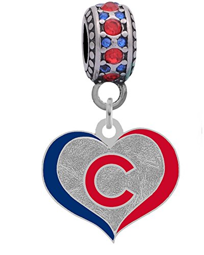 Chicago Cubs Swirl Heart Charm Fits Most Bracelet Lines Including Pandora, Chamilia, Troll, Biagi, Zable, Kera, Personality, Reflections, Silverado and More ...