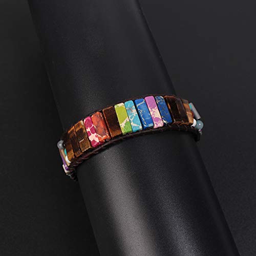LAVI Handmade Chakra Imperial Jasper Boho Wrap Adjustable Leather Bracelet
