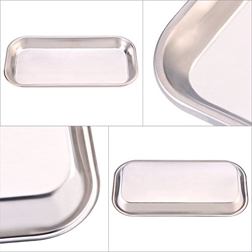ICYANG Small Stainless Steel Square Medical Surgical Instrument Tray Oral Dental Dish Lab Instrument Tools(8.85 x 4.52 x 0.78inch)