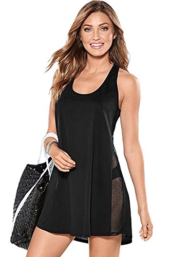 boldgal women's beach sleeveless swim mesh beach dress (black)