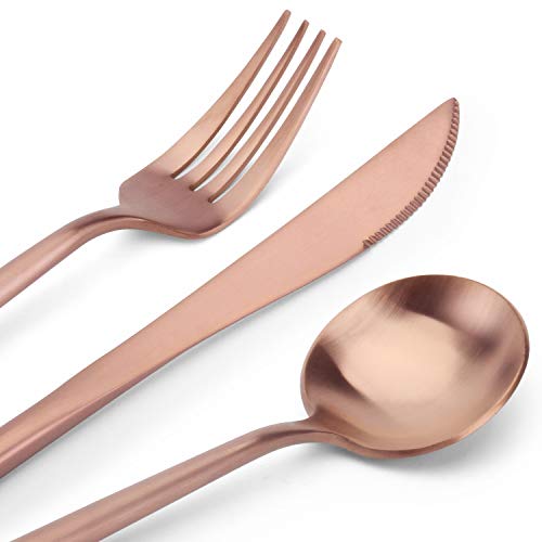 Matte Rose Gold Silverware Set,SHARECOOK 5Piece Stainless Steel Satin