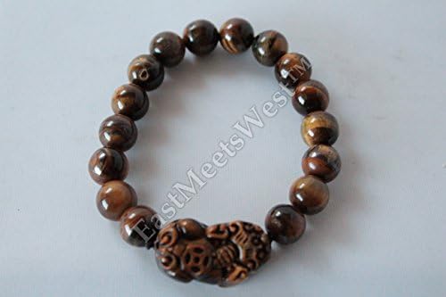 Chinese Nature Tiger Eye Bead Dragon Pi Xiu Pi Yao Lucky Bracelet Bangle Feng Shui Protection