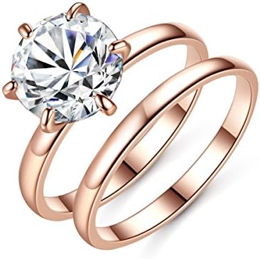 EZreal Two Pcs Set Wedding engagement Ring For Women Girl (Rose Gold, 4.5)