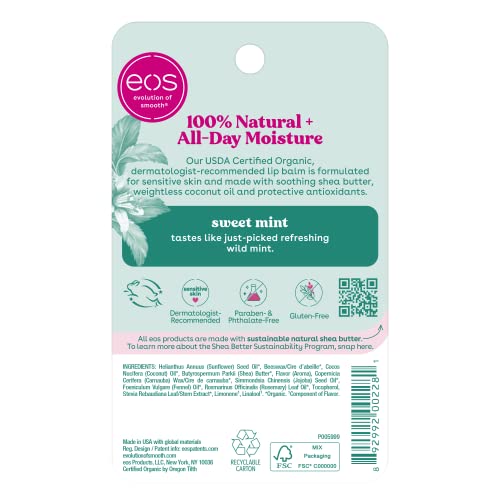 eos 100 Natural & Organic Lip Balm Sweet Mint, Dermatologist