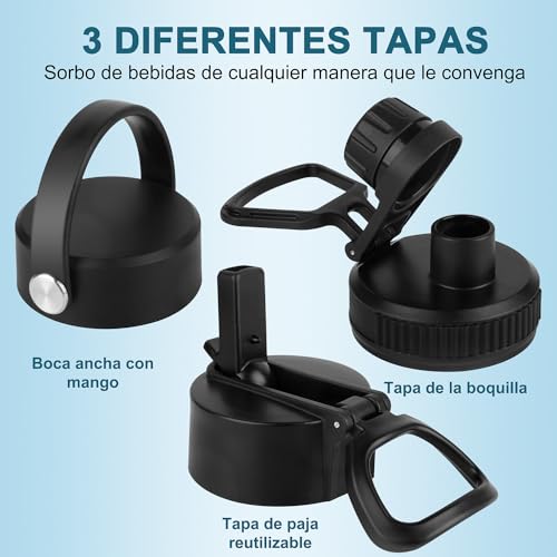 64oz Botella Térmica de Acero Inoxidable de 2 Litros, Termo Grande para Agua Fría de Metal para Mantener Frío, con Pajita y 3 Tapas para Gimnasio, Deportes y Oficina (Crush Indigo, 64oz)