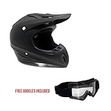 Adult Motorcycle Off Road Helmet DOT - MX ATV Dirt Bike Motocross UTV - Flat Matte Black LARGE with Goggles