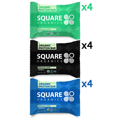Square Organics Protein Bars, Dark Chocolate Nut Free Variety Pack, Vegan Protein, Coconut MCT Oil, Pre Workout Healthy Snack, 12-Pack
