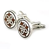 PenSee Unique Stainless Steel & Red Wood Floral Cufflinks for Men with Gift Box