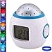 BGJOY Kids Alarm Clock Night Light Projector Lamp Bedroom Clocks with music Backlight Calendar Thermometer Birthday Clocck for Kids Children Baby Infants Boys Girls (White with blue)