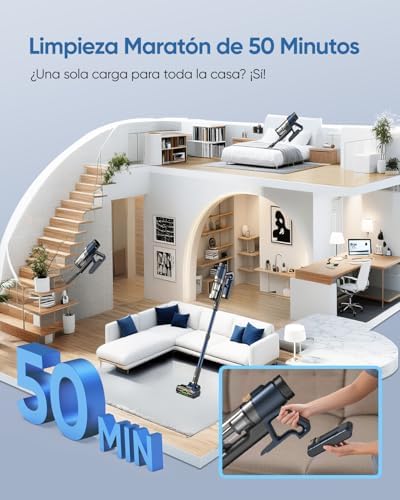 V12 Aspirador Sem Fios 58KPa/50 Min/500ml, Aspirador Sem Fios, Fácil de Limpar, Bateria Removível, Leve e Acessórios Multiusos, Aspirador Vertical Stick para Pavimentos/Alcatifas/Cabelo/Carro