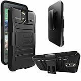 E-Time(TM) HTC One E8 Armor Shock Proof Heavy Duty Stand Cases with Swivel Belt Clip Cover + Free Premium Screen Protector and Ultra-sensitive Stylus Pen (Black/Black)
