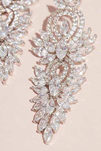 Marquise-Cut Crystal and Pattern Drop Earrings Style EG2324TKA, Silver