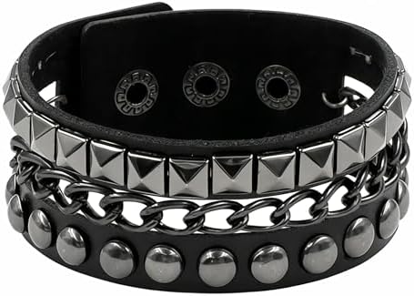 Amazon.com: Kefley Black Leather Bracelet for Men Women Punk Star