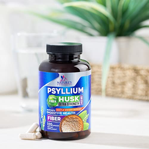 Premium Psyllium Husk Capsules 1450mg, Natural Fiber Supplement NonGMO Gluten Free Digestive