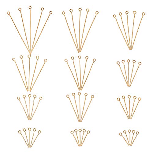 PH PandaHall About 720pcs 12 Sizes Brass Open Eye Pin Golden Head Pins Findings for Jewelry Making