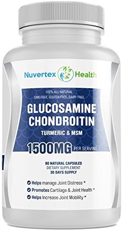 Glucosamine with Chondroitin Turmeric MSM Boswellia - Joint Pain Relief Supplement - Anti-Inflammatory &amp; Antioxidant Pills by Nuvertex Health for your Back, Knees, Hands - Natural &amp; Non-Gmo