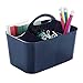 mDesign Plastic Small Office Storage Organizer Utility Tote Caddy with Handle for Cabinets, Desks, Workspaces - Holds Desktop Office Supplies, Pencils, Staplers Lumiere Collection, 2 Pack, Navy Blue