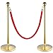 Red Velvet Stanchion Rope Crowd Control Rope Barrier with Gold Color Plated Hooks, 5 Foot
