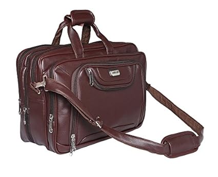 Handcuffs 14 litres Brown Expandable Leather Office/Laptop Bag for Men- 18 Inch