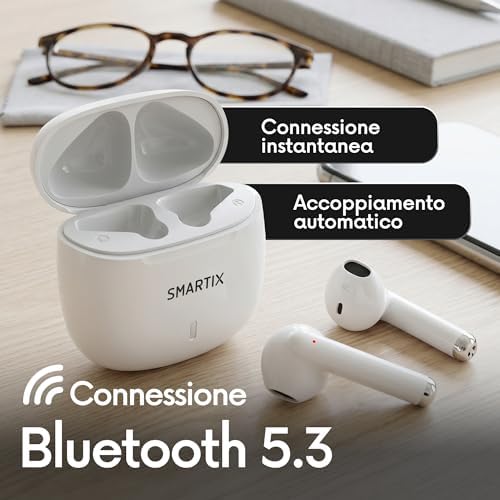Auricolari Smartix Tws SM60-Fi9-B Bt V5.3 Custodia Con Funzione Di Ricarica Include Battery Bank Da 300ma Bianco
