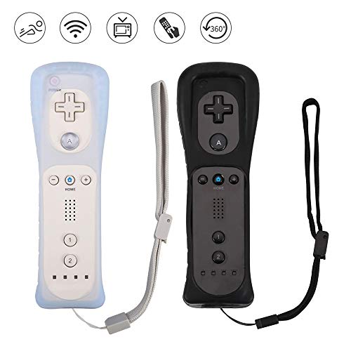 Lactivx Wii Remote Controller,2 Packs Wireless Gesture Controller with Silicone Case and Wrist Strap for Nintendo Wii Wii U Console (Black and White) - Thumbnail 7