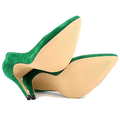Loslandifen Womens Closed Toe High Heels Pointed Slender Stiletto Pumps(302-1VE36,Green) - Thumbnail 7
