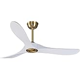 Bigzone 52" Outdoor/Indoor Ceiling Fan With Remote Control, DC Motor Quiet Energy Saving,3 White Balsa Wood Blades,Wooden Cei
