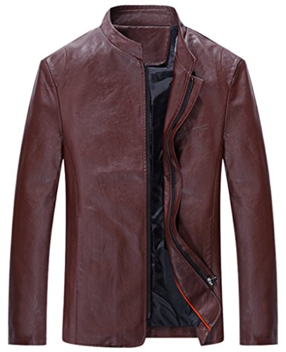 XueYin Men s Classic Leather Biker Jacket(Red,S size)