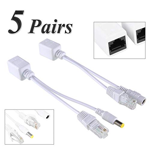 OdiySurveil 5Pairs Passive PoE Injector and Splitter Kits with 5.5x2.1mm DC Connector RJ45 Power Over Ethernet (White)