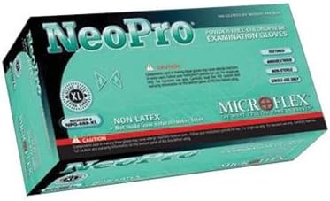 Microflex Medical NPG-888-S Small Green 9.645'' NeoPro 5.1 mil Chloroprene Ambidextrous Non-Sterile Medical Grade Powder-Free Disposable Gloves, English, 15.34 fl. oz., Plastic, 1" x 9.6" x 5.5"