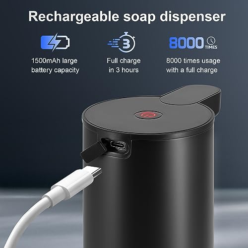LAOPAO Soap Dispenser Automatic Stainless Steel Soap Dispenser Electric Soap Dispenser IPX5 Waterproof USB-C Charging with Infrared Motion Sensor for Kitchen and Bathroom