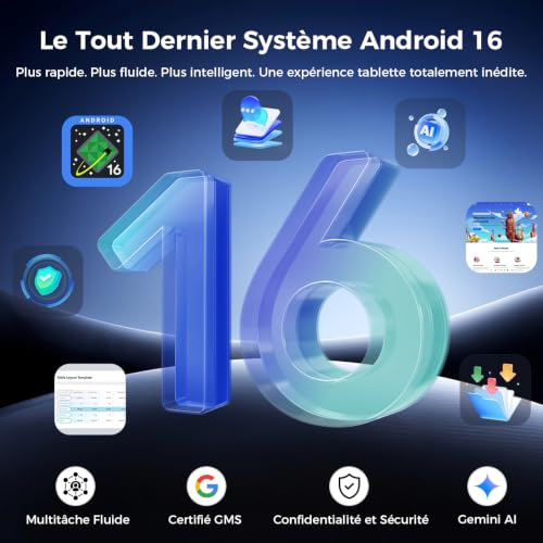 RebotAi Tablette 12.2 Pouces Android 16 Tablette, 32Go RAM+256Go ROM, Octa-Core T7300, 2400 * 1600 IPS, 10000 mAh Tablette Tactile 5MP+16MP/Widevine L1/Gemini AI/Étanchéité IP54