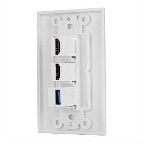 BATIGE 3 Ports HDMI & USB 3.0 Keystone Wall Plate Single GANG USB 3.0 HDMI Wall Outlet Mount Socket Face Plate Cover (2xHDMI & USB 3.0)