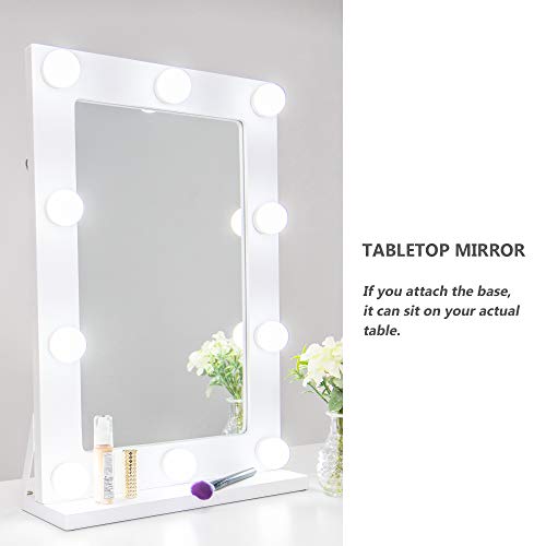 Waneway Vanity Mirror with Lights, Hollywood Lighted Makeup Mirror with 10 Dimmable LED Bulbs for Dressing Room & Bedroom, Tabletop or Wall-Mounted, Slim Wooden Frame Design, White - Thumbnail 2