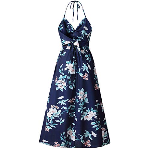 iYBUIA Sexy Womens Printing Off Shoulder Sleeveless Party Slim Long Dress Navy