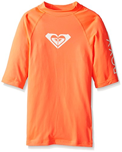 Roxy Big Girls' Whole Hearted Short Sleeve Rashguard, Neon Grapefruit, 10