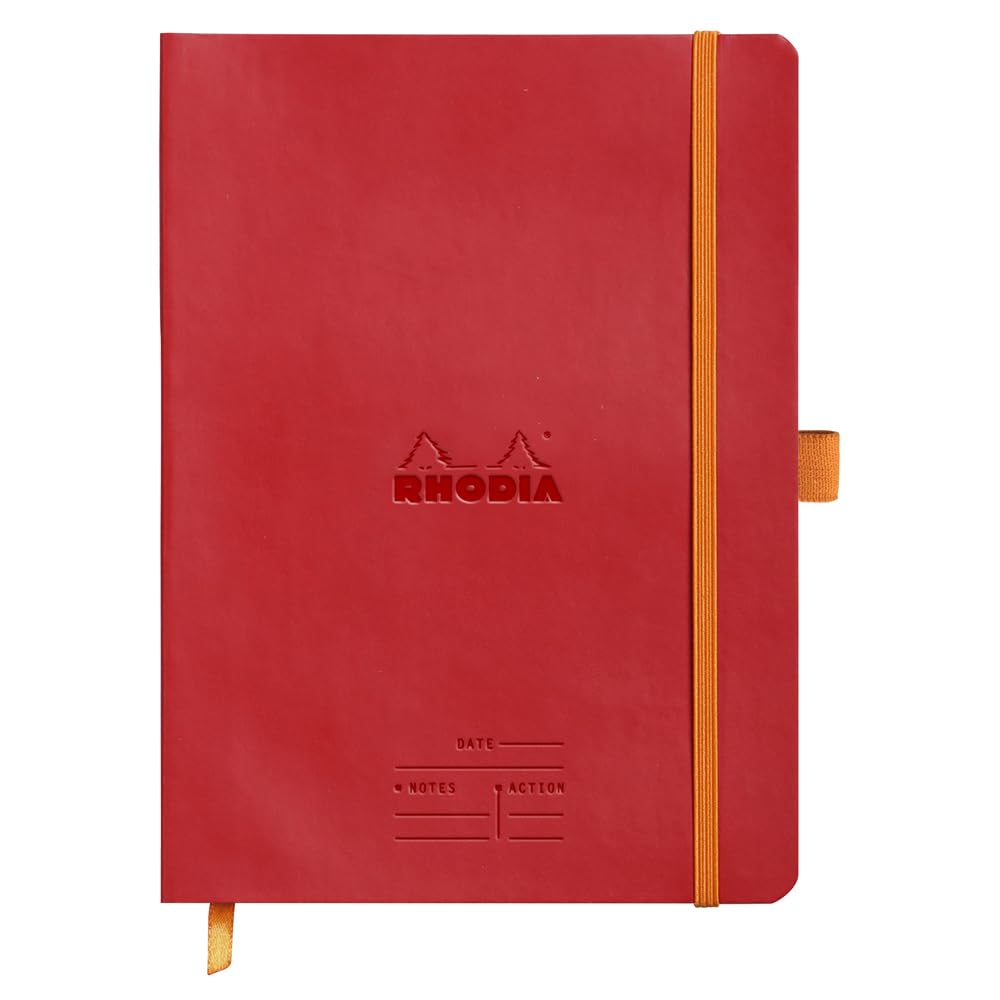 RHODIA 117793C - Poppy Meeting Soft Notebook - A5+ Pre-Printed Date/Notes/Action 160 Detachable Pages - 90g Clairefontaine Paper - Bookmark, Pencil Holder - Faux Leather Cover - Rhodiarama