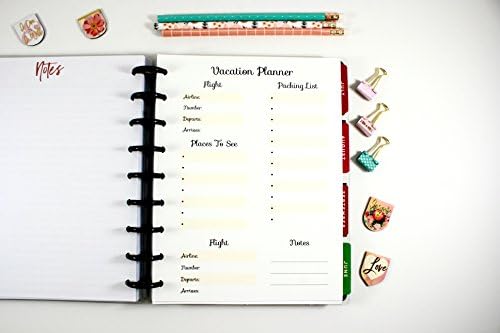 Travel Planner Inserts for 9-Disc Classic Happy Planner, ClassicHappy Planner Vacation Planner, Pre-punched Happy Planner Inserts, Pre-punched Trip Planner