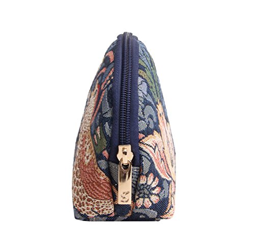 Signare Tapestry Cosmetic Bag/Make-up Bag in William Morris Strawberry Thief Design (Blue)