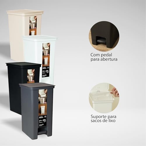 Lixeira Fly com Pedal 20L Paramount – Lixeira Plástica Grande com Tampa, Abertura sem Contato, Mais Higiene e Praticidade, Ideal para Cozinha, Escritório, Área Gourmet e Uso Profissional (Preto)