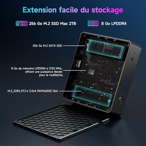 BMAX B3Pro Mini PC, Intel Celeron N4500 (up to 2.8GHz), 8GB DDR4 RAM + 256GB M.2 SATA/NVMe SSD, Win-11Pro, Micro Desktop Computer, WiFi 5, BT5.0, Dual Display 4K Tower PC for School/Office