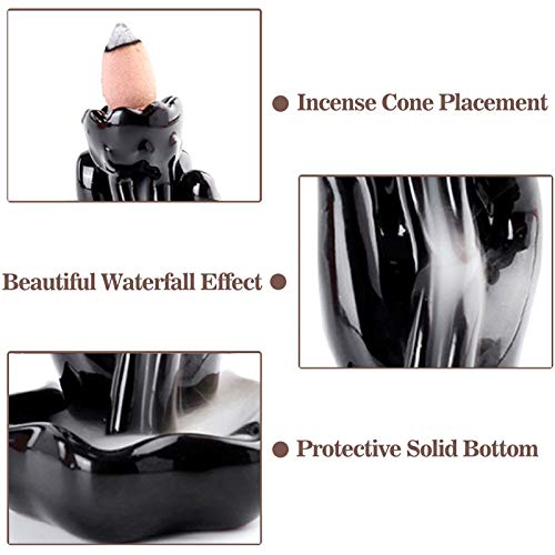 Ceramic Backflow Incense Burner Bergamot Incense Holders Aromatherapy Ornament Home Decor Craftwork Figurine with 50 Backflow Incense Cones + Tweezers + pad