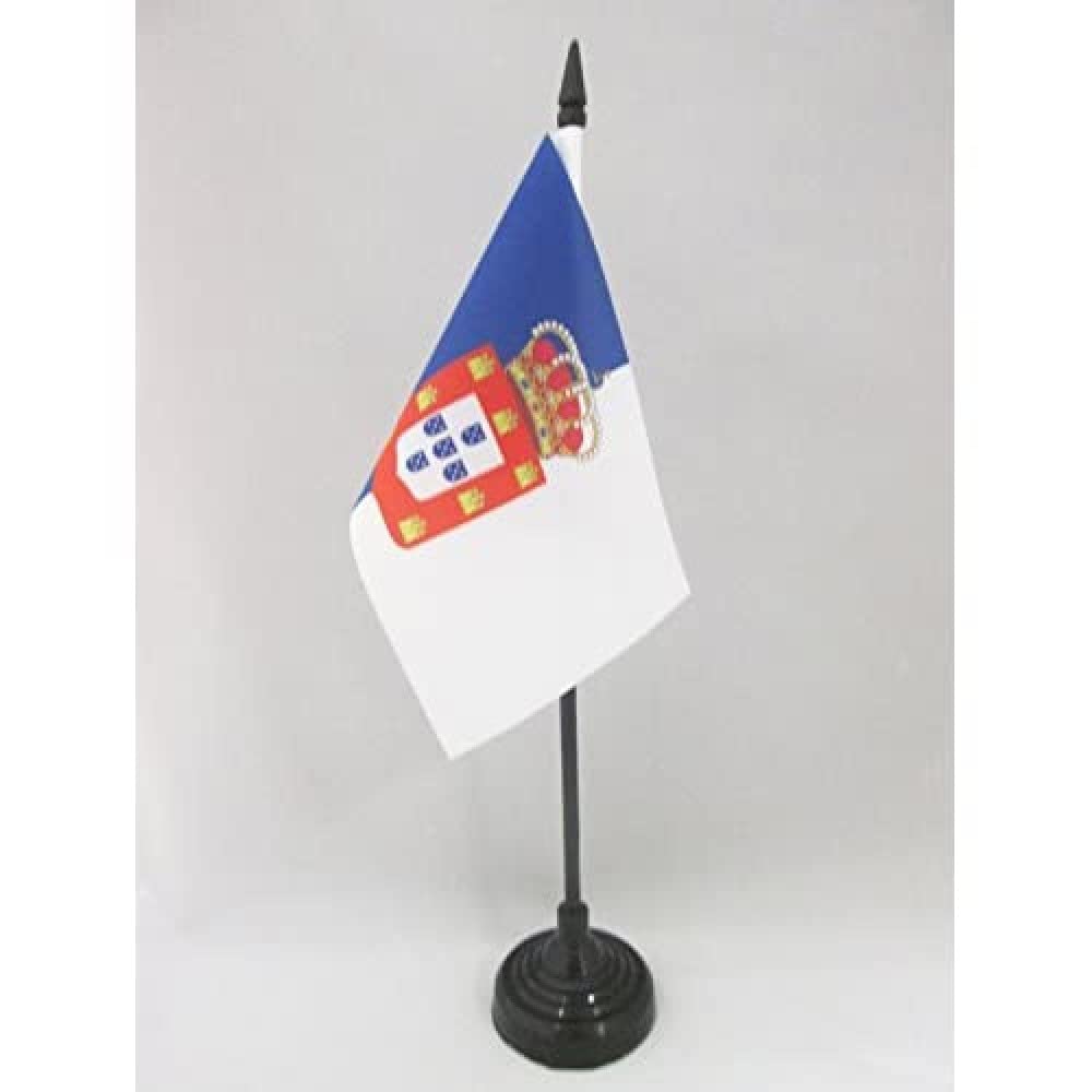 AZ FLAG - Kingdom of Portugal 1139-1910 Table Flag 4'' x 6'' - Royale Portuguese Office Mini Banner 100% Polyester 15 x 10 cm - Mini Desk Flag with 10'' Pole and Black Plastic Base