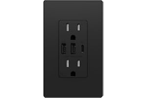 ELEGRP USB Outlets Receptacles, 3-Port Wall Outlet, 30W 6.0A Electrical Outlet, 15 Amp Tamper-Resistant Outlet with Type C Ports, UL Listed, Wall Plate Included, 1 Pack, Matte Black