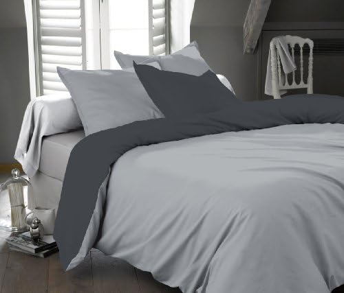 FINE LECHO Super Soft 800 Thread Count Pure 100% Egyptian Cotton 3-Piece Solid Reversible Duvet Quilt Cover Set with Zipper Closure Soft &amp; Luxurious Solid (Olympic Queen, Silver Grey &amp; Elephant Grey)