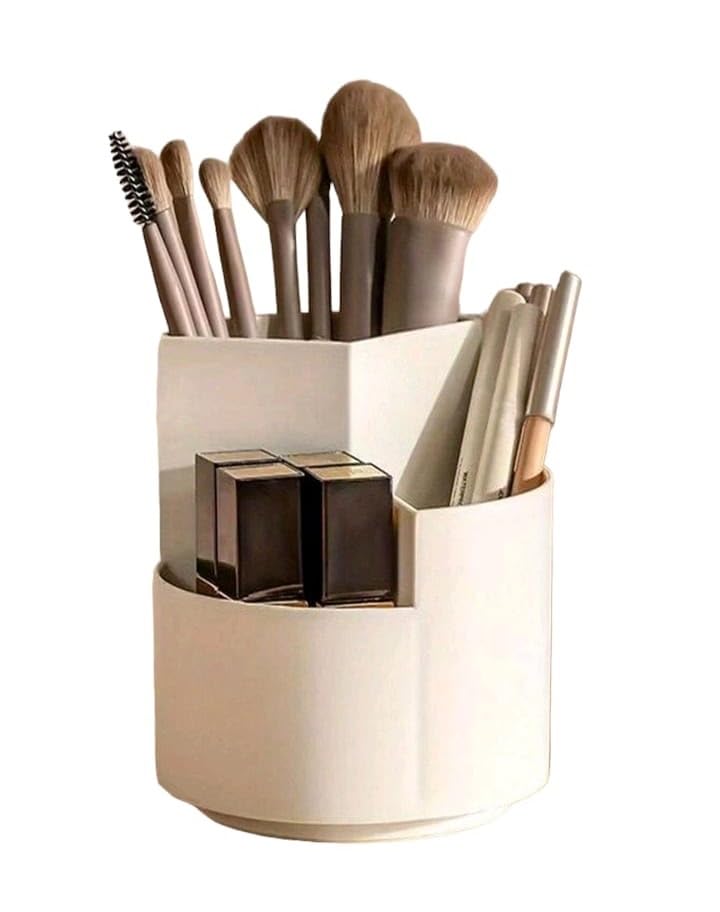 White Makeup Organizer with Three Compartments, Makeup Storage, Cosmetics, Beauty Products and Jewelry, Ideal for Dresser, Bedroom, Bathroom