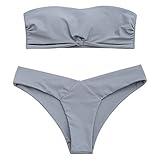 ZAFUL Women Knot Padded Triangle Bottom Bandeau Strap Wrap Bikini Set Bathing Swimsuit