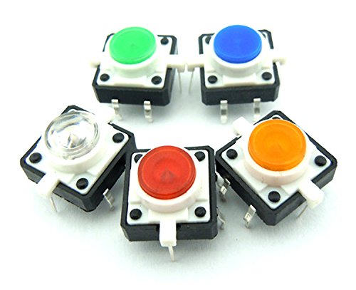 Frentaly® 5X Multicolored 12x12 Illuminated Tactile switch button Red, Blue, Yellow, Green, and White LED 5 Pack - Thumbnail 3