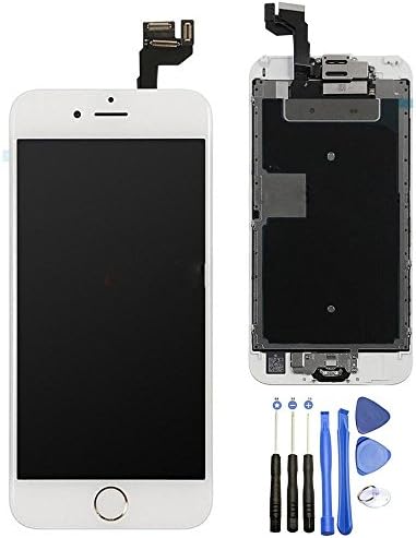 iPhone 6S 4.7 Inch LCD Display Screen Replacement Touch Digitizer Full Assembly with Home Button, Earpiece, Front Camera, 3D Touch (Without Touch ID) (White)