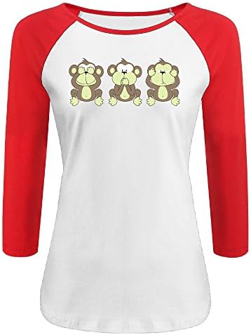 Cute Monkey See No Evil, Hear No Evil, Speak No Evil Shirt,Atherineettles Women's Raglan Sleeves,o Neck 3/4 Sleeve Athletic Baseball Raglan Sleeves T-Shirt